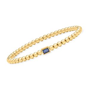 .30 Carat Lab-Grown Sapphire and 4mm 18kt Gold Vermeil Bead Stretch Bracelet