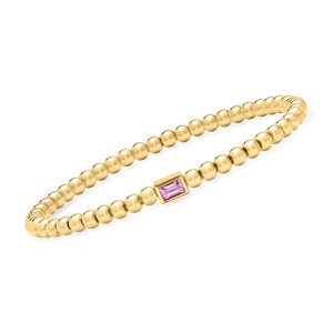 .30 Carat Lab-Grown Pink Sapphire and 4mm 18kt Gold Vermeil Bead Stretch Bracelet
