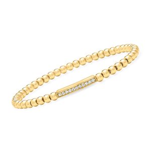 .15 ct. t.w. Lab-Grown Diamond Bar and 4mm 18kt Gold Vermeil Bead Stretch Bracelet