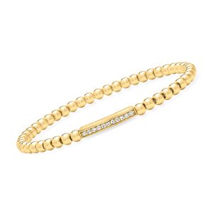 .15 ct. t.w. Lab-Grown Diamond Bar and 4mm 18kt Gold Vermeil Bead Stretch Bracelet