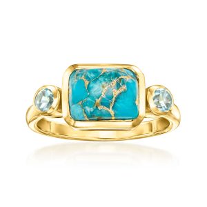 Turquoise and .20 ct. t.w. Sky Blue Topaz Ring in 18kt Gold Over Sterling