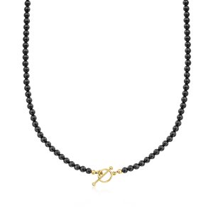 3.5-4mm Onyx Bead Charm-Compatible Toggle Necklace in 18kt Gold Over Sterling