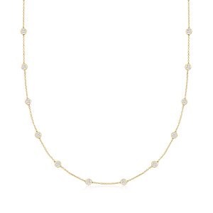 3.00 ct. t.w. Bezel-Set Lab-Grown Diamond Station Necklace in 14kt Yellow Gold