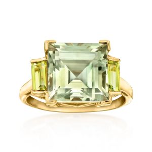 5.00 Carat Prasiolite and .80 ct. t.w. Peridot Ring in 18kt Gold Over Sterling
