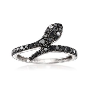 .50 ct. t.w. Black and White Diamond Snake Bypass Ring in Sterling Silver