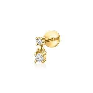 Diamond Two-Stone Flat-Back Drop Earrings in 14kt Yellow Gold