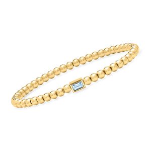 .30 Carat Lab-Grown Aquamarine and 18kt Gold Vermeil Bead Stretch Bracelet