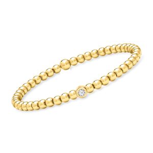 .15 Carat Lab-Grown Diamond and 4mm 18kt Gold Vermeil Stretch Bead Bracelet