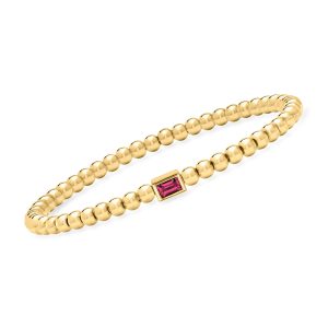 .20 Carat Lab-Grown Ruby and 4mm 18kt Gold Vermeil Bead Stretch Bracelet