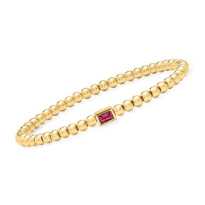 .20 Carat Lab-Grown Ruby and 4mm 18kt Gold Vermeil Bead Stretch Bracelet