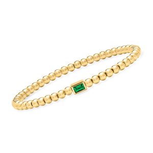 .20 Carat Lab-Grown Emerald and 4mm 18kt Gold Vermeil Bead Stretch Bracelet
