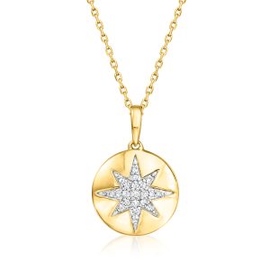 Diamond Star Disc Pendant Necklace in 18kt Gold Over Sterling