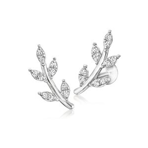 .10 ct. t.w. Diamond Leaf Flat-Back Ear Climbers in Sterling Silver