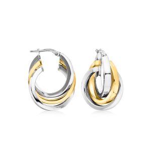 Italian Sterling Silver and 18kt Gold Over Sterling Interlocking Hoop Earrings. 1"