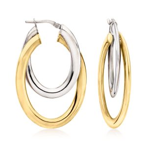 Italian Sterling Silver and 18kt Gold Over Sterling Double-Hoop Earrings. 1 5/8"