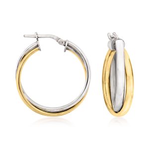Italian Sterling Silver and 18kt Gold Over Sterling Double-Hoop Earrings. 1"