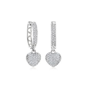 .50 ct. t.w. Diamond Heart Hoop Drop Earrings in Sterling Silver