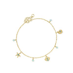 .60 ct. t.w. Swiss and London Blue Topaz Sea Life Anklet in 18kt Gold Over Sterling. 9"
