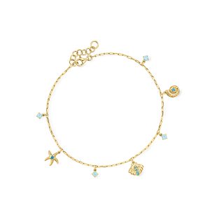 .60 ct. t.w. Swiss and London Blue Topaz Sea Life Anklet in 18kt Gold Over Sterling. 9"