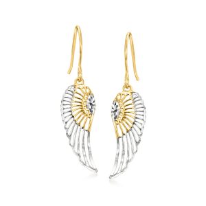 10kt Two-Tone Gold Angel Wing Drop Earrings