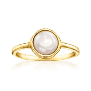 6.5-7mm Cultured Button Pearl Ring in 18kt Gold Over Sterling