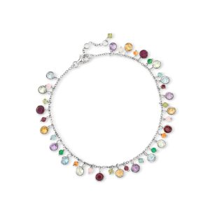 12.70 ct. t.w. Multi-Gemstone Drop Anklet in Sterling Silver. 9"
