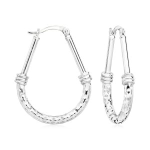 Sterling Silver Hammered Hoop Earrings. 1 1/4"