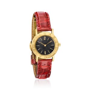 C. 1980 Vintage Bulgari 18kt Yellow Gold 26mm Women's Watch with Red Crocodile Strap. 7"