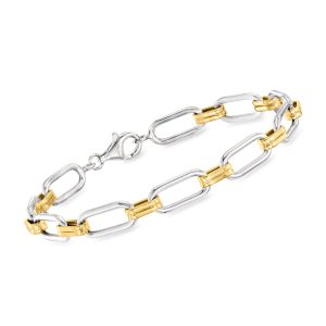 Sterling Silver and 18kt Gold Over Sterling Paper Clip Link Bracelet
