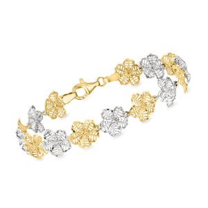 Sterling Silver and 18kt Gold Over Sterling Floral-Link Bracelet