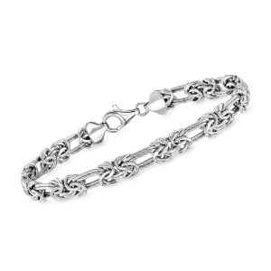 Sterling Silver Byzantine and Double-Oval Link Bracelet