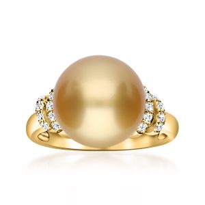 12-12.5mm Golden Cultured South Sea Pearl Ring with .14 ct. t.w. Diamonds in 14kt Yellow Gold