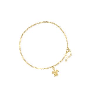 18kt Gold Over Sterling Turtle Anklet. 9"