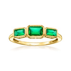 .80 ct. t.w. Lab-Grown Emerald Three-Stone Ring in 18kt Gold Vermeil