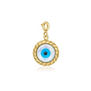 Mother-of-Pearl Evil Eye Charm with Blue and Black Resin in 18kt Gold Over Sterling