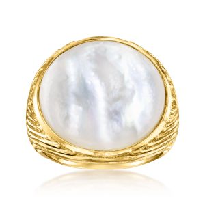 Round Mother-of-Pearl Ring in 18kt Gold Over Sterling