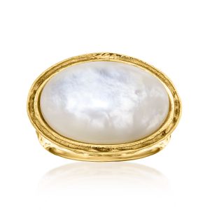 Mother-of-Pearl Oval Ring in 18kt Gold Over Sterling