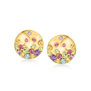 .46 ct. t.w. Multi-Gemstone Disc Earrings in 18kt Gold Over Sterling