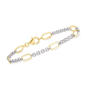Sterling Silver and 18kt Gold Over Sterling Cable and Paper Clip Link Station Bracelet