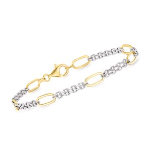 Sterling Silver and 18kt Gold Over Sterling Cable and Paper Clip Link Station Bracelet