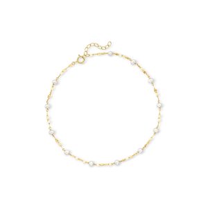 3-3.5mm Cultured Pearl Station Lumachina-Chain Anklet in 14kt Yellow Gold. 9"
