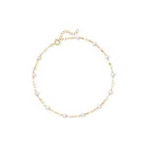 3-3.5mm Cultured Pearl Station Lumachina-Chain Anklet in 14kt Yellow Gold. 9"