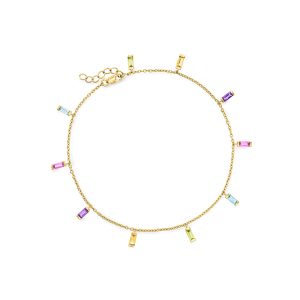1.80 ct. t.w. Baguette Multi-Gemstone Station Anklet in 18kt Gold Over Sterling. 9"