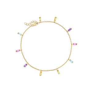 1.80 ct. t.w. Baguette Multi-Gemstone Station Anklet in 18kt Gold Over Sterling. 9"