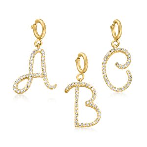 Diamond Initial Charm in 18kt Gold Over Sterling