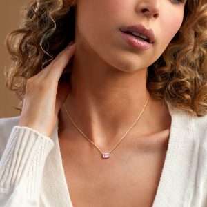 1.10 Carat Lab-Grown Pink Sapphire Necklace in 18kt Gold Vermeil. 16"