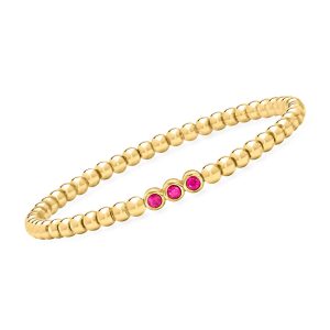 .30 ct. t.w. Lab-Grown Ruby and 4mm 18kt Gold Vermeil Bead Stretch Bracelet