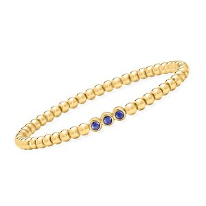 .30 ct. t.w. Lab-Grown Sapphire and 4mm 18kt Gold Vermeil Bead Stretch Bracelet