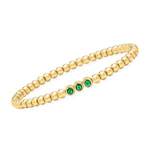 .20 ct. t.w. Lab-Grown Emerald and 4mm 18kt Gold Vermeil Bead Stretch Bracelet