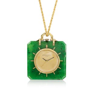 C. 1980 Vintage Schwartz & Steiner Green Garnet Watch Pendant Necklace in 14kt Yellow Gold. 30"